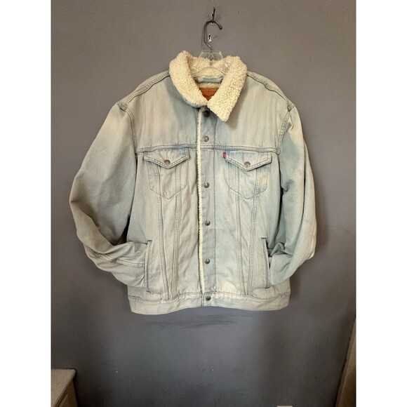 Vintage Levis Jacket Mens 2XL Blue Sherpa Lined Denim Trucker 90s USA Made - Picture 1 of 14